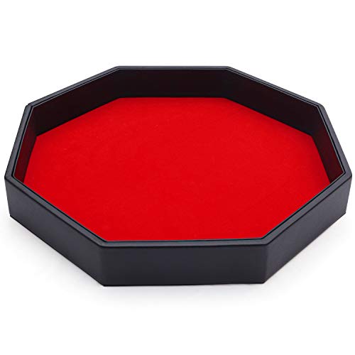 BELLE VOUS Bandeja Dados Cuero Sintético Negro y Terciopelo Rojo Octágono para Dados - Tablero de Dados para Juegos como RPG y DND/D&D – Tapete para Dados – Bandeja para Joyas