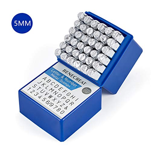 BENECREAT 36 Pack(5 mm 3/16") Sellos de Letras y números Herramientas Estampadas de Metal Perforado - Material de Acero de Carbono Duro Galvanizado para Perforación Metal, Joyería, Cuero