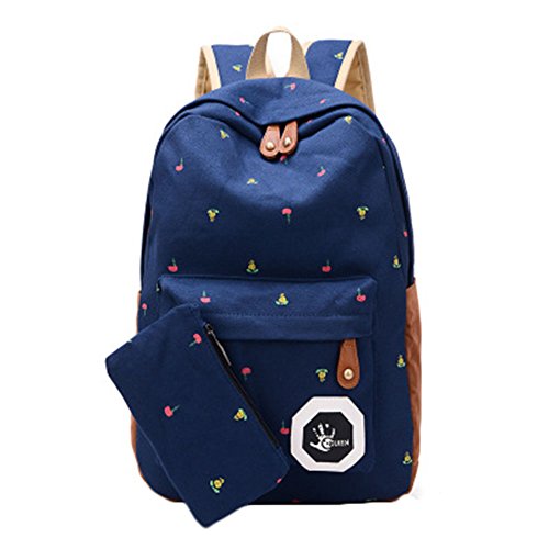 BIGBOBA 1 × Bandolera Cubo Niña, Serigrafiado Flores Mochila Mochila Escolar, Mochila, Viaje Mochila, Color Azul Oscuro, Tamaño 40×28cm