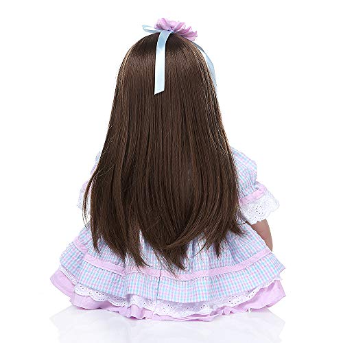 Binxing Toys 24 Pulgadas muñecas Reborn Grandes Hecha a Mano Realista niño renacido niña 60 cm de Pelo Largo con Vestido de Encaje