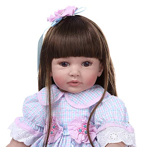 Binxing Toys 24 Pulgadas muñecas Reborn Grandes Hecha a Mano Realista niño renacido niña 60 cm de Pelo Largo con Vestido de Encaje