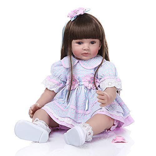 Binxing Toys 24 Pulgadas muñecas Reborn Grandes Hecha a Mano Realista niño renacido niña 60 cm de Pelo Largo con Vestido de Encaje