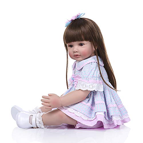 Binxing Toys 24 Pulgadas muñecas Reborn Grandes Hecha a Mano Realista niño renacido niña 60 cm de Pelo Largo con Vestido de Encaje