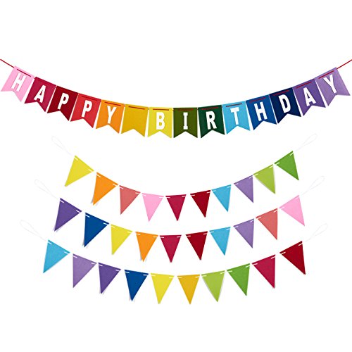 Blue Panda Happy Birthday Banners - Juego de 4 Piezas - Incluye 1 Banner de cumpleaños de Fieltro 3 Banderines de Fieltro - Niños, niñas, Adultos adecuados - Decoración de cumpleaños de Rainbow