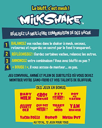 Bluffer con Milkshake, juego de dados de vaca adulto, familia y niños