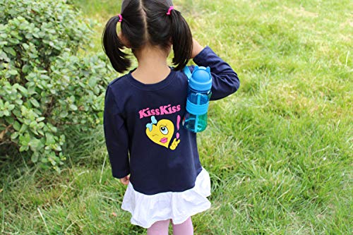 Botella de Agua Niños y Niñas Sin BPA Botella de Agua Deporte con Pajita y Correa para Infantil, Escuela, Corrida, Senderismo y Actividades al Aire (Azul Claro)