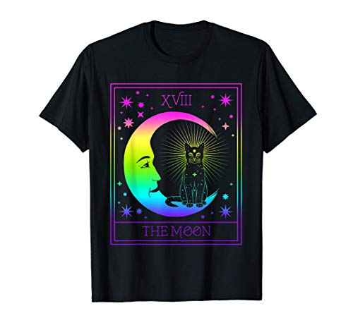 Carta del tarot Luna creciente y gráfico de gato negro Camiseta