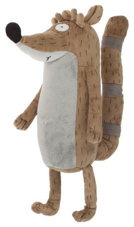 Cartoon Network Regular Show - Peluche Rigby (Mapache Marrón Sentado 21cm y de pie 26cm) de la Serie de Regular Show - Quality Super Soft