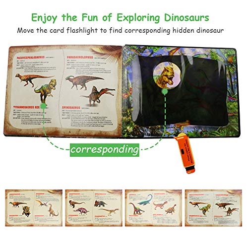 CestMall Juguetes de Dinosaurios para niños, Juego de excavación de Juego de Dinosaurios de 15 Piezas con Rompecabezas, Libro de Dinosaurios para Aprender, Juguete Educativo Preescolar con Linterna