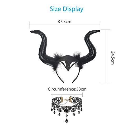 CHALA 2PCS Collar Gótico, Accesorios de Encaje Gótico Negro, Diadema, Collar de Cuernos, Moda para Niñas, Lolita, Accesorios para Fiestas Temáticas, Juego de Roles, Cosplay, Masquerade Carnaval