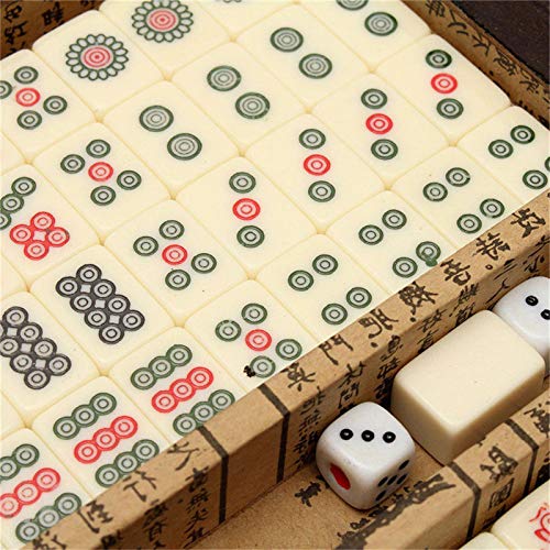 Chinese Riichi Mah Jongg - Juego de accesorios de viaje (estuche de piel, 144 piezas, Mah Jongg, Mah Jongg, Mah Jongg, Mah Jongg, Mah Jongg, Mah Jongg, Majiang)