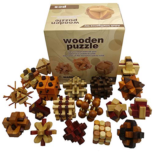 Chonor 18 Piezas 3D Rompecabezas de Madera del Enigma Juego Puzle #1 - Clásica de Cerradura de Brain Teaser Puzzle IQ Juguetes para Niños y Adultos - Idea Perfecta del Regalo y de Decoración