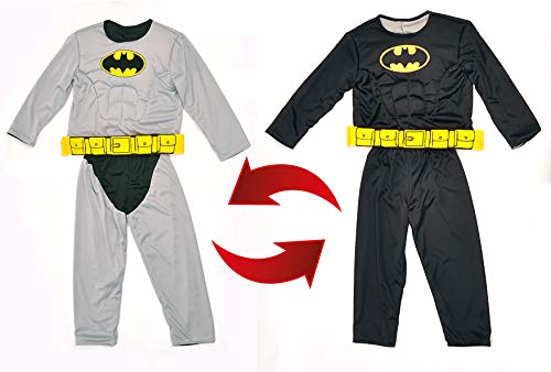 Ciao 11720.8-10 Batman 2 en 1 (Classic/Dark Knight) Disfraz original de DC Comics (tallas 10-12 años) con músculos pectorales acolchados para niño, negro, Girgio, 8-10