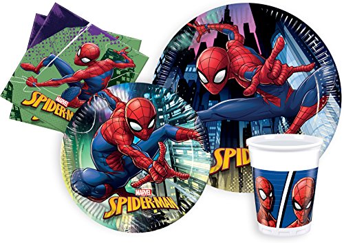 Ciao Y4620 Kit Fiesta Mesa Spider-Man Team-Up para 8 personas (44 piezas Ø23cm, 8 placas Ø20cm, 8 vasos de plástico 200ml, 20 servilletas de papel 33x33cm), Multicolor, S