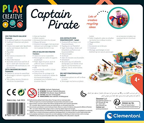 Clementoni 18552 Play Creative-Barco Pirata-Fabricado en Italia-Kit de Arte y Manualidades para niños a Partir de 4 años-Cartón y Papel Artesanal, inglés, Multicolor