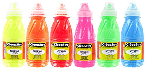 Cleopatre - PGN250x6F - Pack de 6 frascos de pintura guache, 250 ml, fluorescente