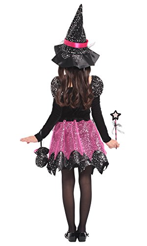 Cloudkids Disfraz de Bruja para Niñas Infantil con Sombrero de Bruja Hechicera- Niña - Disfraz - Carnaval - Halloween - Cosplay - Accesorios - Talla M,3 a 4 años