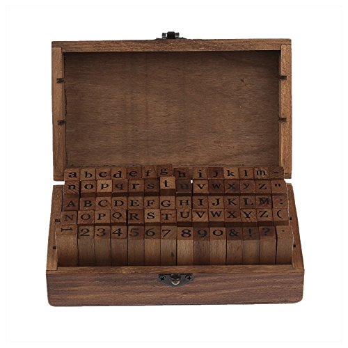 Co-link Letras del Alfabeto Sellos-Caucho Letra Número Juego de Sellos de Goma en una Caja de Madera Rústica-70Pcs