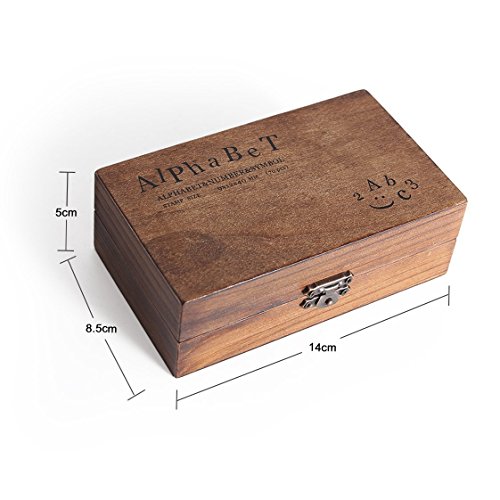 Co-link Letras del Alfabeto Sellos-Caucho Letra Número Juego de Sellos de Goma en una Caja de Madera Rústica-70Pcs