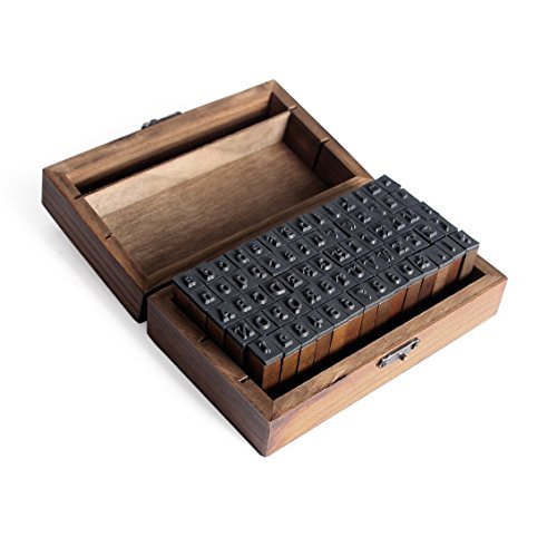 Co-link Letras del Alfabeto Sellos-Caucho Letra Número Juego de Sellos de Goma en una Caja de Madera Rústica-70Pcs