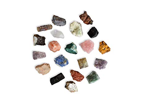 Colección de 20 Minerales del Mundo Premium en Caja de Madera Natural - Minerales Reales educativos de Gran tamaño con Hoja de descripción. Kit Geología para niños