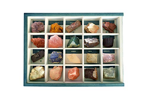 Colección de 20 Minerales del Mundo Premium en Caja de Madera Natural - Minerales Reales educativos de Gran tamaño con Hoja de descripción. Kit Geología para niños