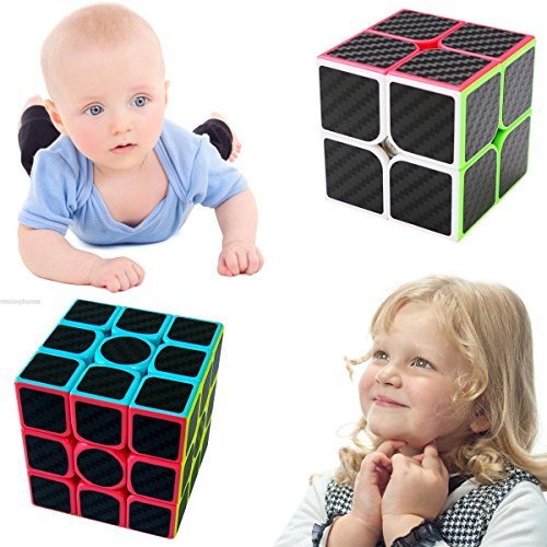 Coolzon Puzzle Cubes 2x2x2 + 3x3x3 + 4x4x4 3 Pack Cubo Magico con Pegatina de Fibra de Carbono Velocidad