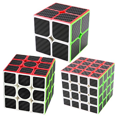 Coolzon Puzzle Cubes 2x2x2 + 3x3x3 + 4x4x4 3 Pack Cubo Magico con Pegatina de Fibra de Carbono Velocidad