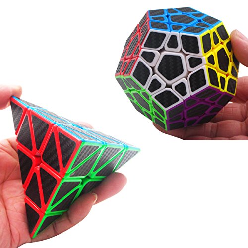 Coolzon Puzzle Cubes Megaminx + Pyraminx + 2x2x2 + 3x3x3 + 4x4x4 5 Pack in Giftbox Cubo Magico con Pegatina de Fibra de Carbono Velocidad