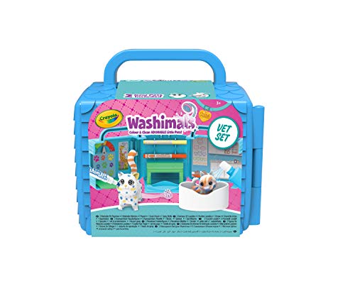 CRAYOLA Washimals Pets Vet Playset, colorea y CREA Juego Que se pliega en una Funda de Transporte, Incluye bolígrafos Lavables y Figuras de Perro y Gato, Multicolor (74726)