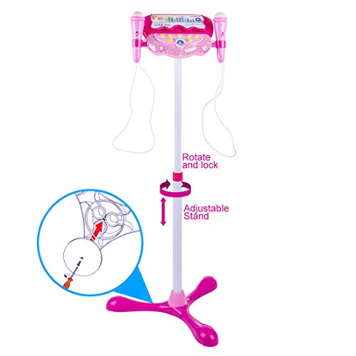 CT-Tribe Microfono para Niños, Karaoke con 2 Micrófonos Instrumento Musical de Juguete con Soporte Ajustable y Efectos de Iluminación - Rosado