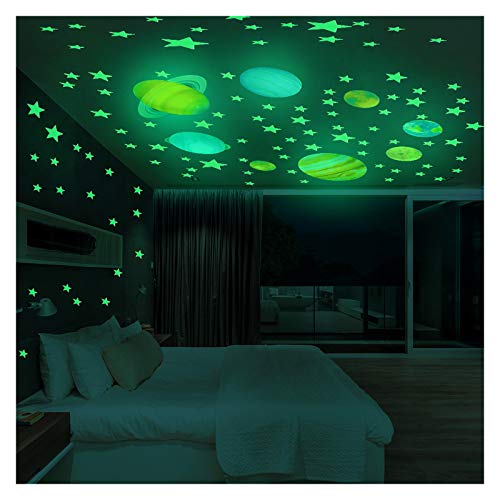 CUNYA Pegatinas 3D que brillan en la oscuridad, sistema solar de estrellas para niños calcomanías de pared, planetas brillantes para decoración de dormitorio de niños, regalo de cumpleaños o Navidad