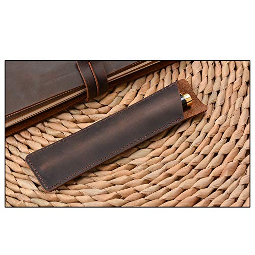 Daimay Cuero de caballo loco Sostenedor de la caja de la pluma Fuente hecha a mano Funda protectora de funda protectora para Bolígrafo, Stylus Touch Pen - Marron