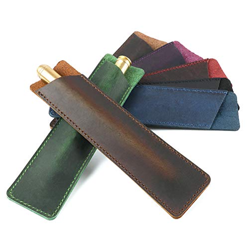 Daimay Cuero de caballo loco Sostenedor de la caja de la pluma Fuente hecha a mano Funda protectora de funda protectora para Bolígrafo, Stylus Touch Pen - Marron