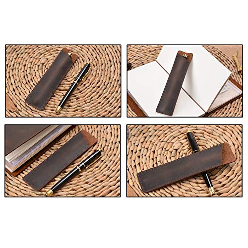 Daimay Cuero de caballo loco Sostenedor de la caja de la pluma Fuente hecha a mano Funda protectora de funda protectora para Bolígrafo, Stylus Touch Pen - Marron