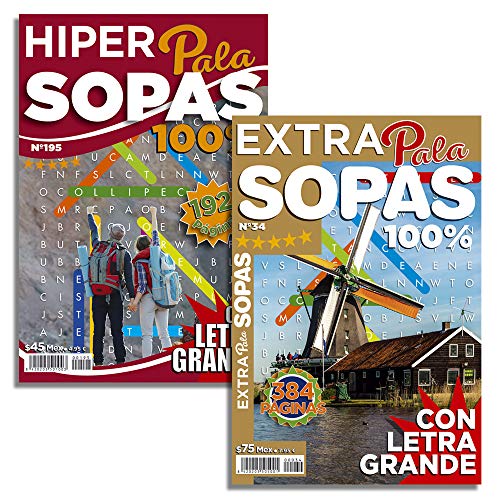 DataPrice Pack de 2 Libros Grandes de Pasatiempos Pala Sopas. Hiper y Extra Sopas de Letras para Adultos variadas. 192/384 pág. - Ed. Zugarto -.