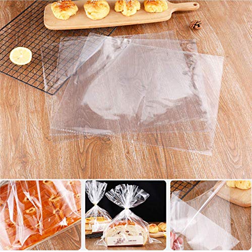 DazSpirit 100Pcs Bolsas Transparentes Planas de Regalo De Celofán Con Cintas - Bolsa de Plástico Transparente de 18x25 Cm Para Dulces, Magdalenas Y Juguetes (Bolsa de embalaje transparente)