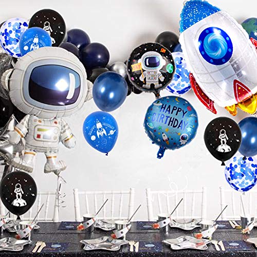 Decoración de fiesta de cumpleaños con temática de espacio exterior para niños, de gran tamaño, diseño de cohete espacial