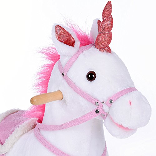 Deuba Balancín Mecedora Unicornio a báscula con Sonido Estructura de Madera Juguete sillín de Montar Peluche niños 3+ años