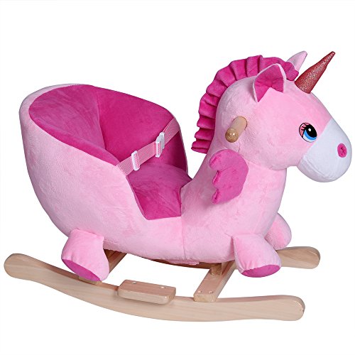 Deuba Balancín Mecedora Unicornio con Sonidos Soporte de Madera Asiento con cinturón de Seguridad Juego Rosado niños