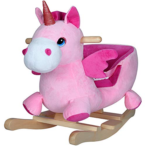 Deuba Balancín Mecedora Unicornio con Sonidos Soporte de Madera Asiento con cinturón de Seguridad Juego Rosado niños