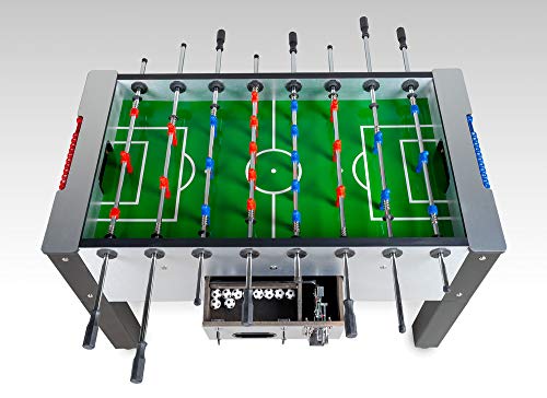 Devessport - Futbolín con Monedero Ideal para Jugar con Amigos - Gran tamaño - Barras de Aluminio - Retorno de Bolas - Dispone de marcadores - Medidas: 139 x 77 x 92 Cm