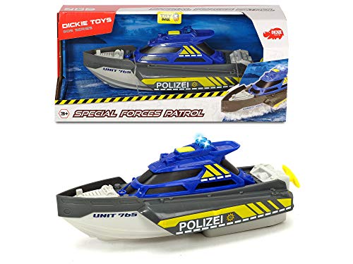 Dickie Toys 203714010 Special Forces Patrol - Barco de Juguete, Unidad Especial de policía con cordón, luz y Sonido, Incluye Pilas, 24 cm, a Partir de 3 años, Multicolor