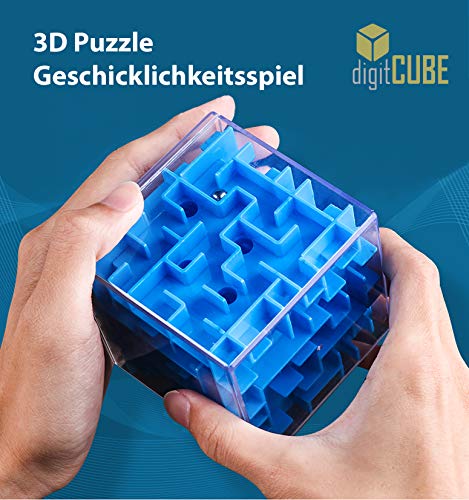 digitCUBE Puzzle 3D de abyinto de bola XL – Juego de habilidad 10 x 10 cm – Regalo para niños y niñas (azul)