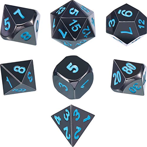 DILISEN Juego de Dados 7-Die Poliédricos de Metal Conjunto de Dados de Juego de Papel para Dungeons y Dragons RPG Dice Gaming D&D Enseñanza de Matemáticas (Brillante Ne