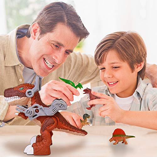 Dinosaurios Juguetes Grande con 4 Figuras Dinosaurios y Coches de Juguete Tyrannosaurus Rex Maqueta Decoración de Dinosaurio Regalo de Cumpleaños para Niños Niñas 3 4 5 Años+