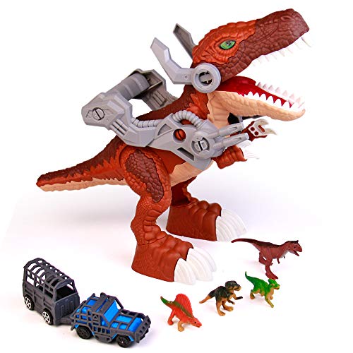 Dinosaurios Juguetes Grande con 4 Figuras Dinosaurios y Coches de Juguete Tyrannosaurus Rex Maqueta Decoración de Dinosaurio Regalo de Cumpleaños para Niños Niñas 3 4 5 Años+