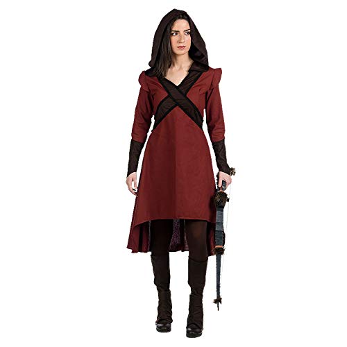 Disfraz de arquera Medieval para Mujer, Vestido de 2 Piezas con calientapiernas Rojo marrón - XL