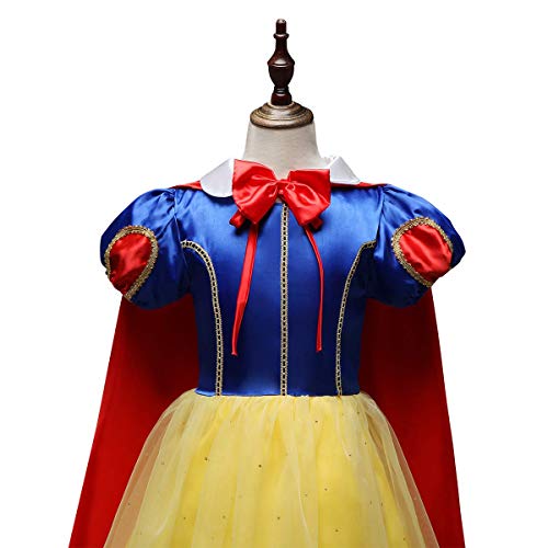 Disfraz de Blancanieves para Niña, Chica Vestido Largo Maxi con Accesorio Carnaval Halloween Navidad Cumpleaños Vestido de Fiesta Princesa Cuento de Hadas Traje de Cosplay Pageant Comunión 4-5 Años