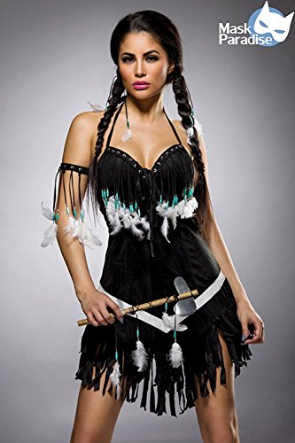 Disfraz de india bailarina, conjunto de india para carnaval con vestido y Dancing Squaw Disfraz – Carnaval indios Juego completo con vestido y tomahawk,-tallas S-XL (80048)